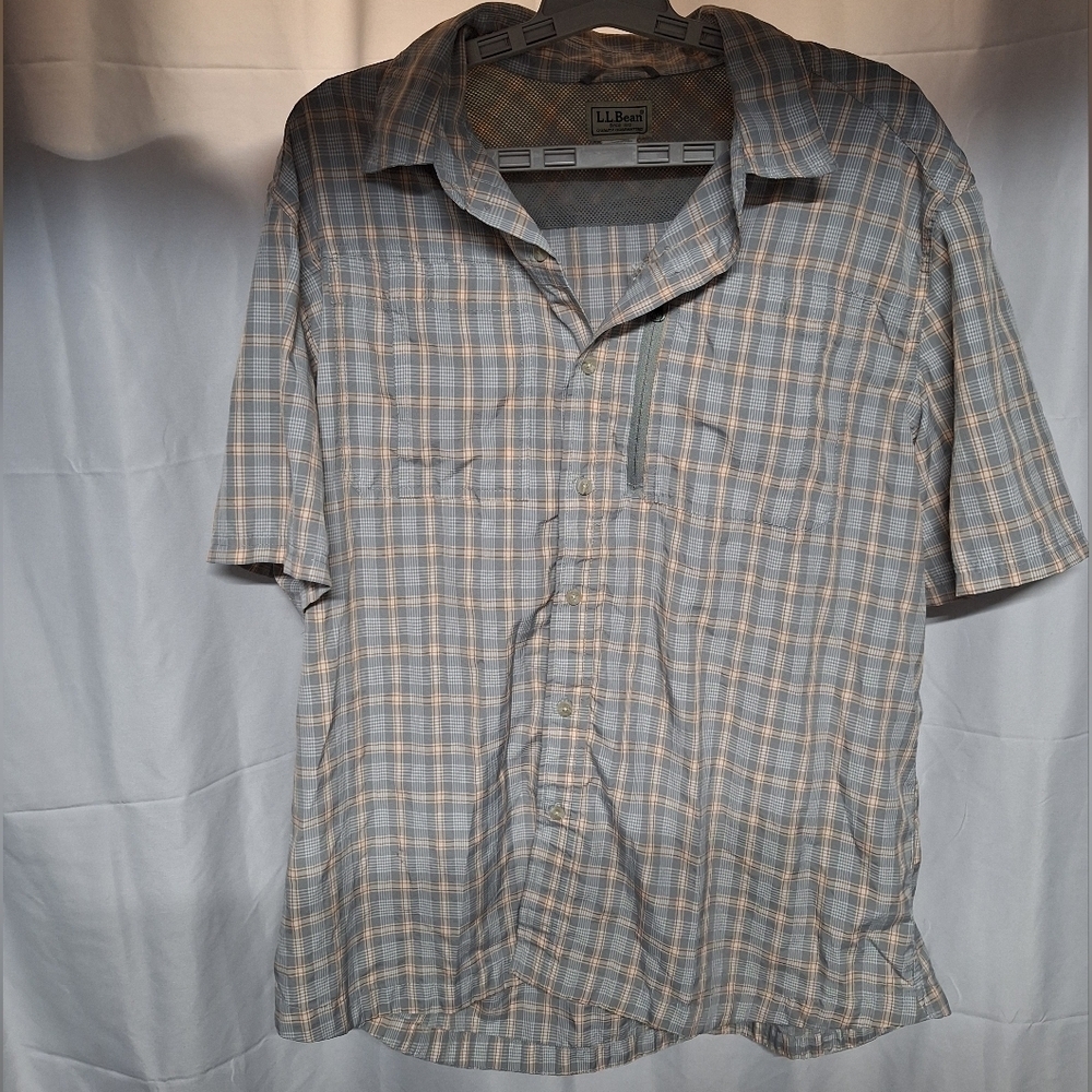 L.L. Bean Men's Plaid Short Sleeve Shirt - White and Gray